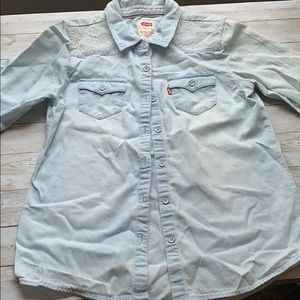 Girls half sleeve denim button down